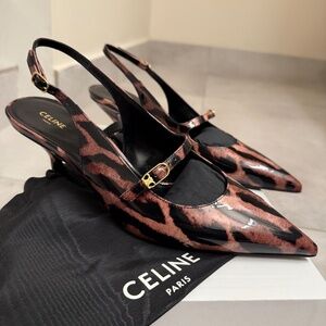 CELINE JUDY MARY JANE SLINGBACK IN PRINTED LEOPARD  - SIZE 38 EU - NEW IN BOX